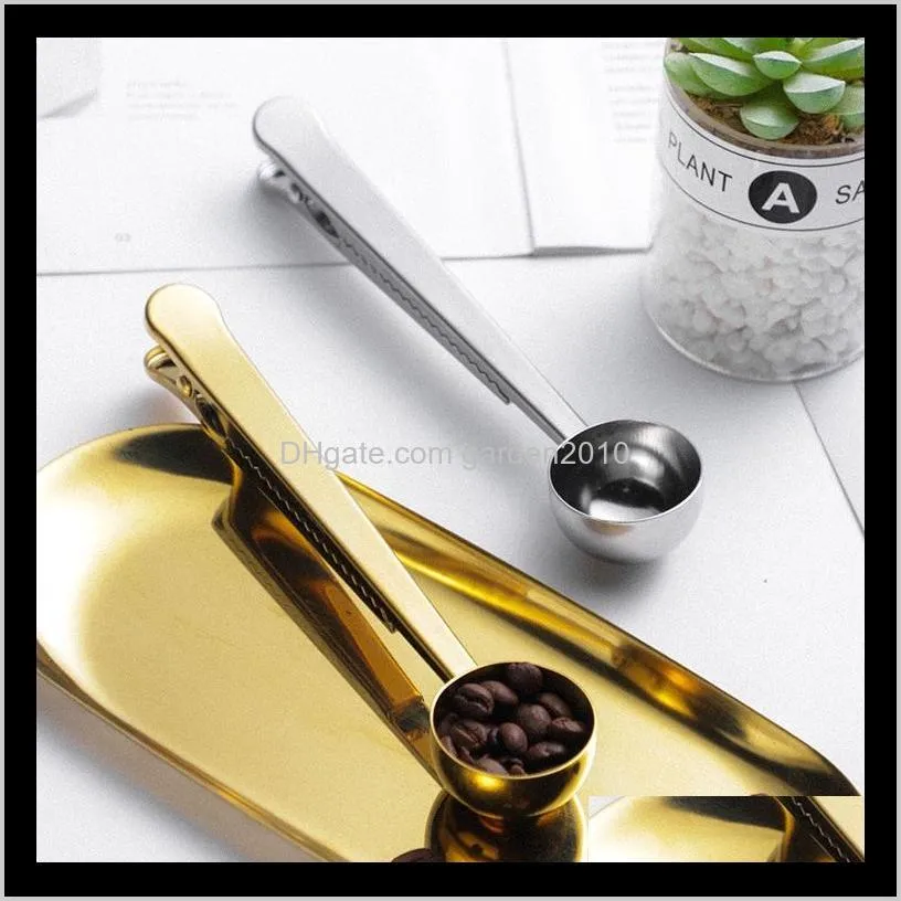fashion multifunction kitchen supplies coffee scoop with bag clip stainless steel tea coffee measuring spoon wb1819