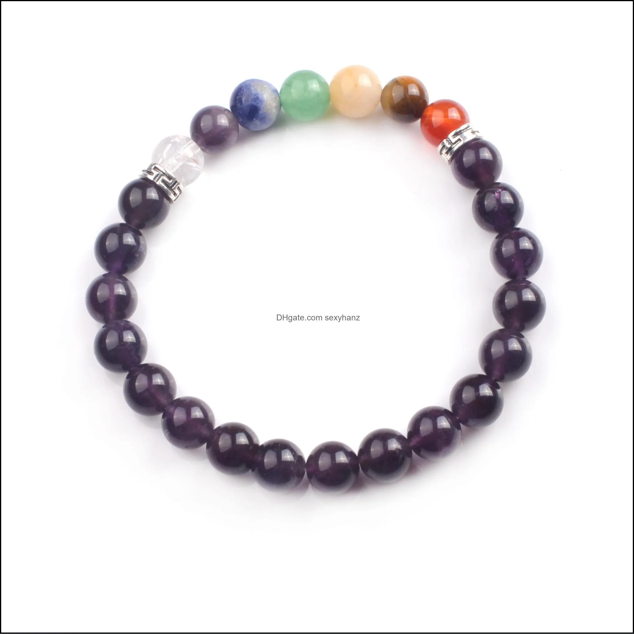 Seven Chakra Bead Bracelets - 8mm Natural Lava Stone Bead Bracelet, Men`s Stress Relief Yoga Beads Aromatherapy Essential Oil Disperser