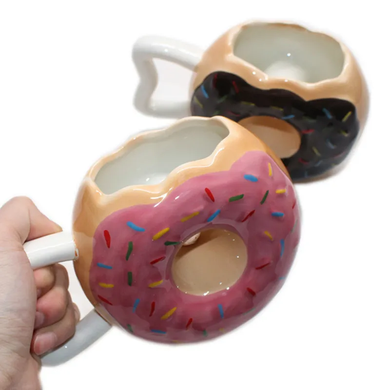 Tasse à café en céramique de beignet créative s avec poignée tasses à thé au lait petit déjeuner tasse drôle mignonne pour enfants filles cadeau de noël