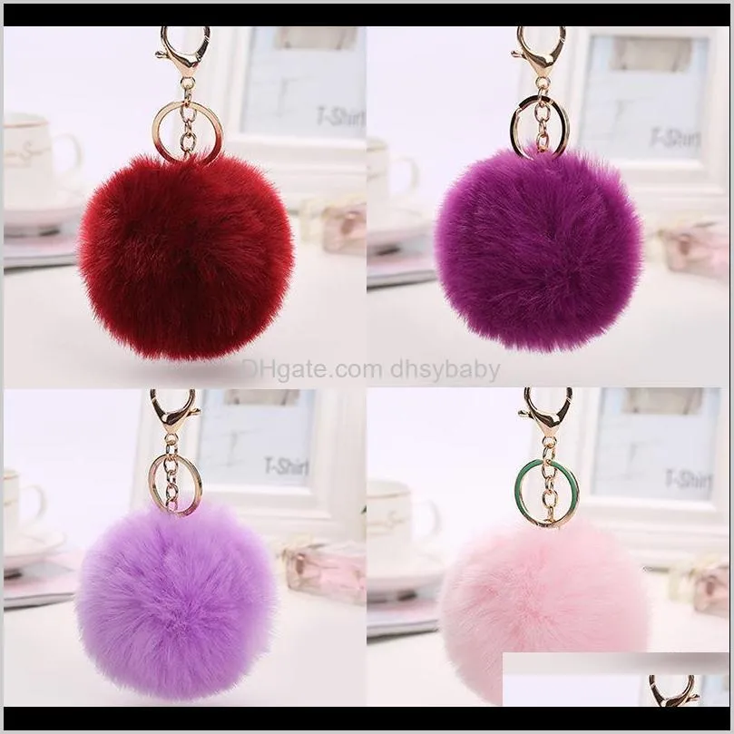 cute plush key rings faux fox fur ball metal keyrings soft pom poms eychain for car bag keychains key chain accessories