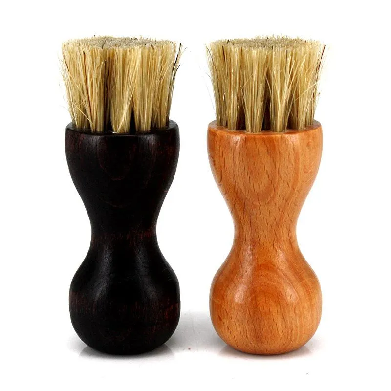 Wooden Shoes Brush Handle Natural Bristle Horse Hair Shoe Shine Buffing Cleaning Polishing Tool Gadget