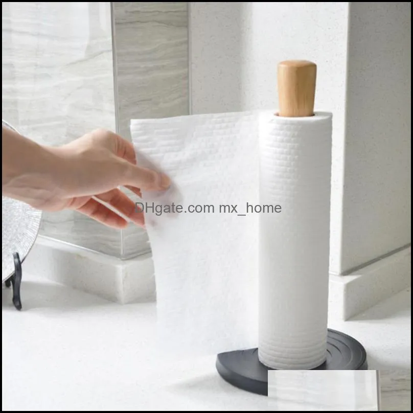 Napkin Rings Paper Towel Holder Dining Table Vertical Roll Rubber Wood ABS Base Tissue Stand For Kitchen Living Room