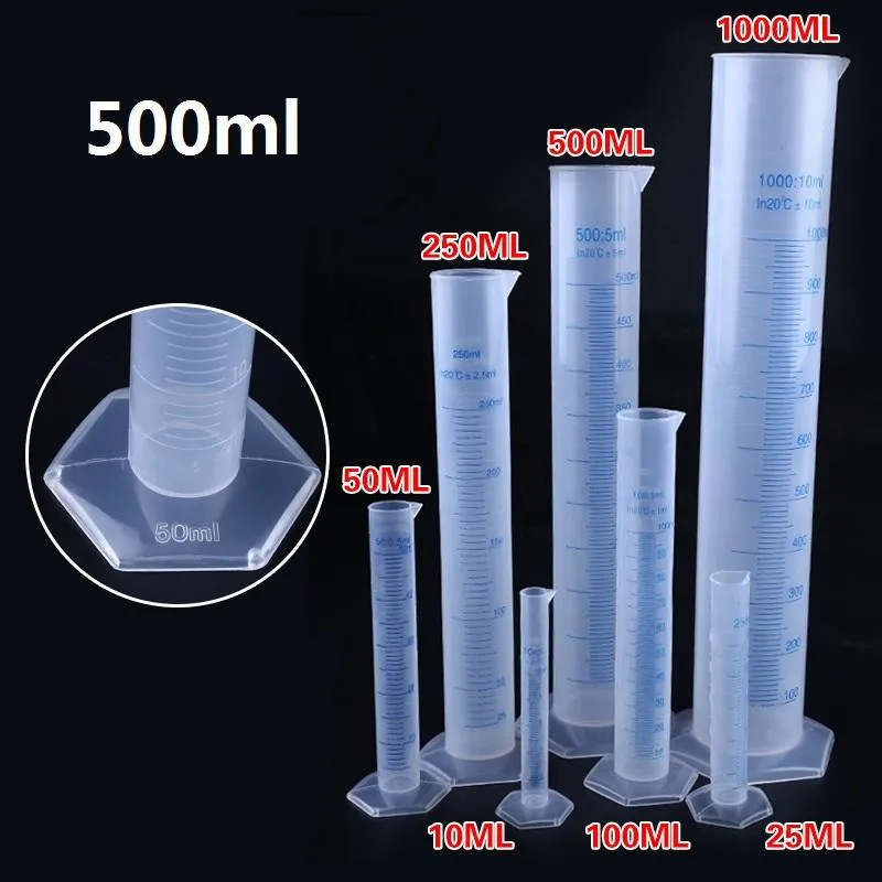 20 pçs / lote 500ml Cilindro de medição transparente transparente para teste de laboratório / -5ml