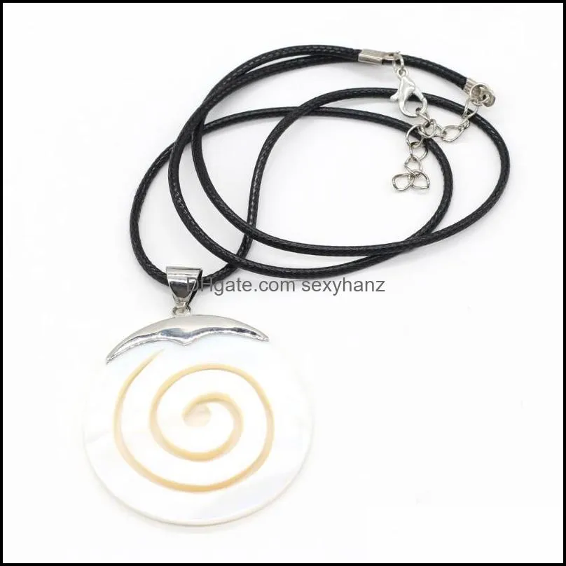 Natural Round Shell Pendant White Swirl Necklace Fashion Jewelry Mother Of Pearl Leather Rope For Women Gift Necklaces