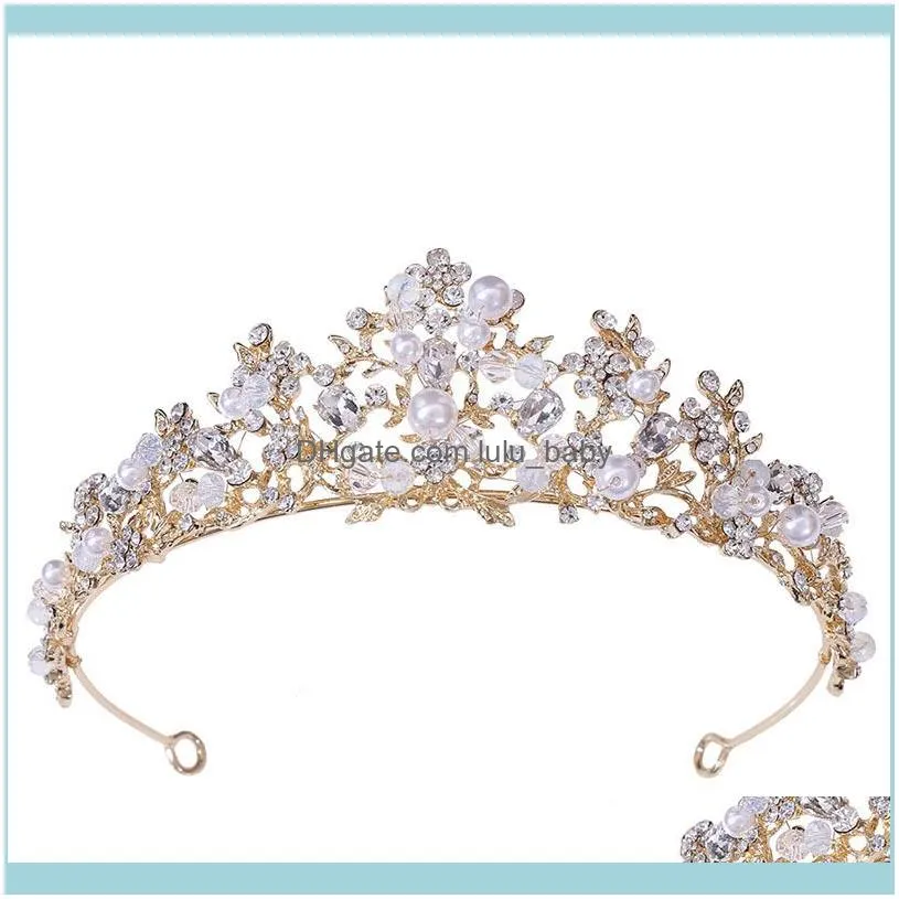 Floralbride Alloy Rhinestone Crystal Pearls Wedding Tiara Crown Bridal Hair Accessories Bridesmaids Princess Women Jewelry