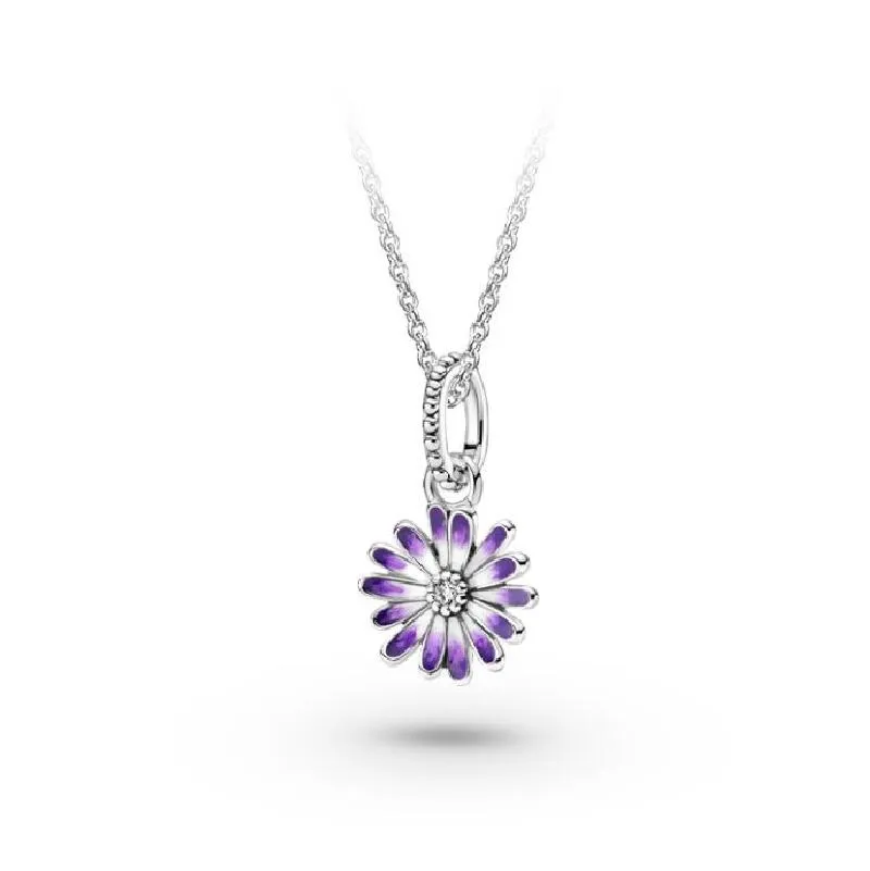 Collana con ciondolo margherita blu moda 925 con scatola originale per catena in argento sterling Pandora CZ con diamanti per gioielli regalo coppia 45 cm