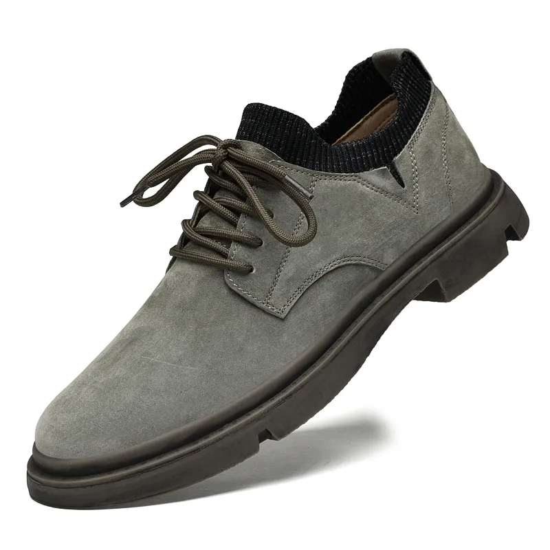 Baskets hommes chaussures décontracté en cuir véritable mode chaussure d'extérieur mâle daim léger Vintage chaussures à lacets solide chaussette chaussures