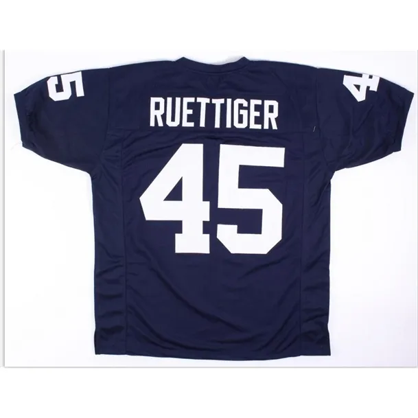 Niestandardowe 009 Młodzieżowe kobiety Vintage V Neck Rudy Ruettiger # 45 Rudy Movie Navy Blue Football Jersey Rozmiar S-5XL lub niestandardowa Jersey Number