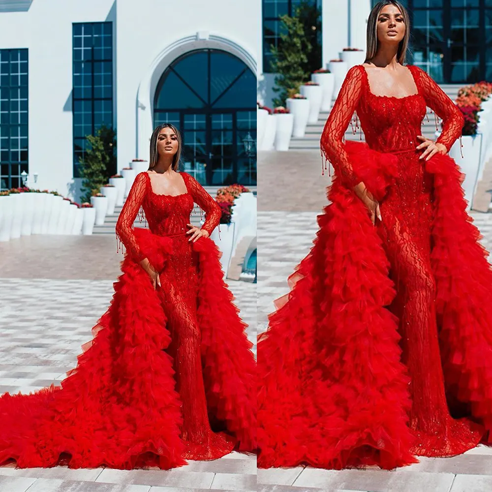 New Red Mermaid Red Carpet Evening Gowns With Spaghetti Straps, Long Sleeves,  And Tulle Skirt Perfect For Prom And Special Occasions From Longzhiwen,  $248.94 | DHgate.Com