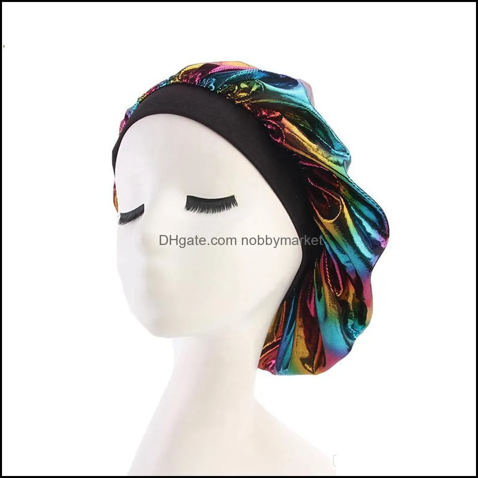 Women Muslim Wide Hat Laser Elastic Breathable Bandana Sleeping Turban Silk Satin Hat Headwrap Chemo Cap Marcel Hats