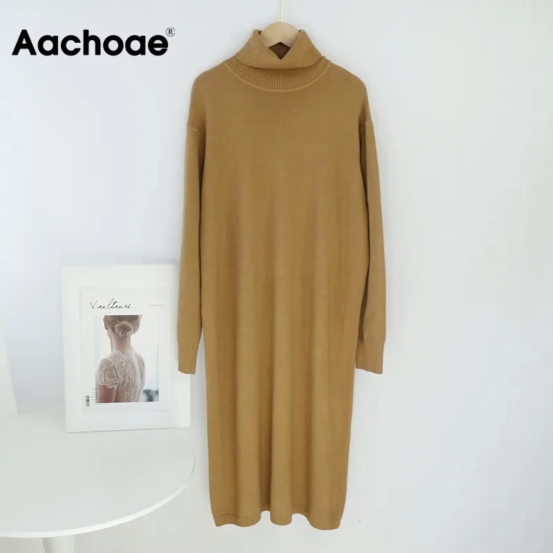 Dames casual effen kleur gebreide jurk V-hals ritssluiting lange mouwen jurk mini slim trui winterjurk jurk jurk lange mouwen, Kaki, XXL