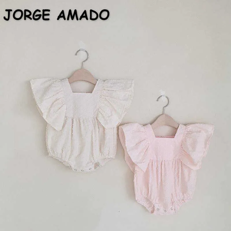 Корейский стиль летний девочка боди розовый белый точка комбинезон рожден милая детская одежда E7597 210610