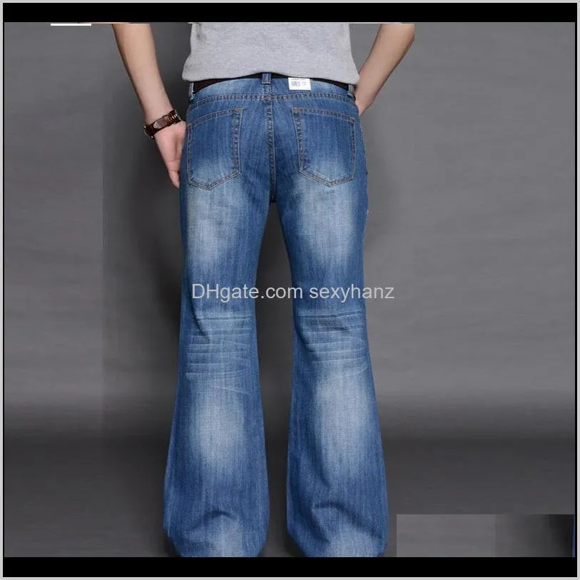 2019 mens big flared jeans boot cut leg flared loose fit high waist male designer classic denim jeans pants bell bottom