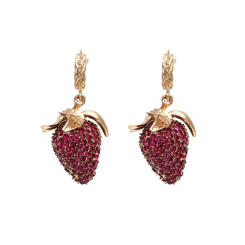 S2101 Fashion Jewely Strawberry Earrings Rhinstone Dangle Earring