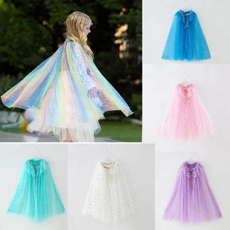 6 Style Kids Girls Cosplay Mantello di pizzo Mantello Costume da cartone animato Bambini Scialle principessa per adulti Festa di Halloween Abbigliamento natalizio