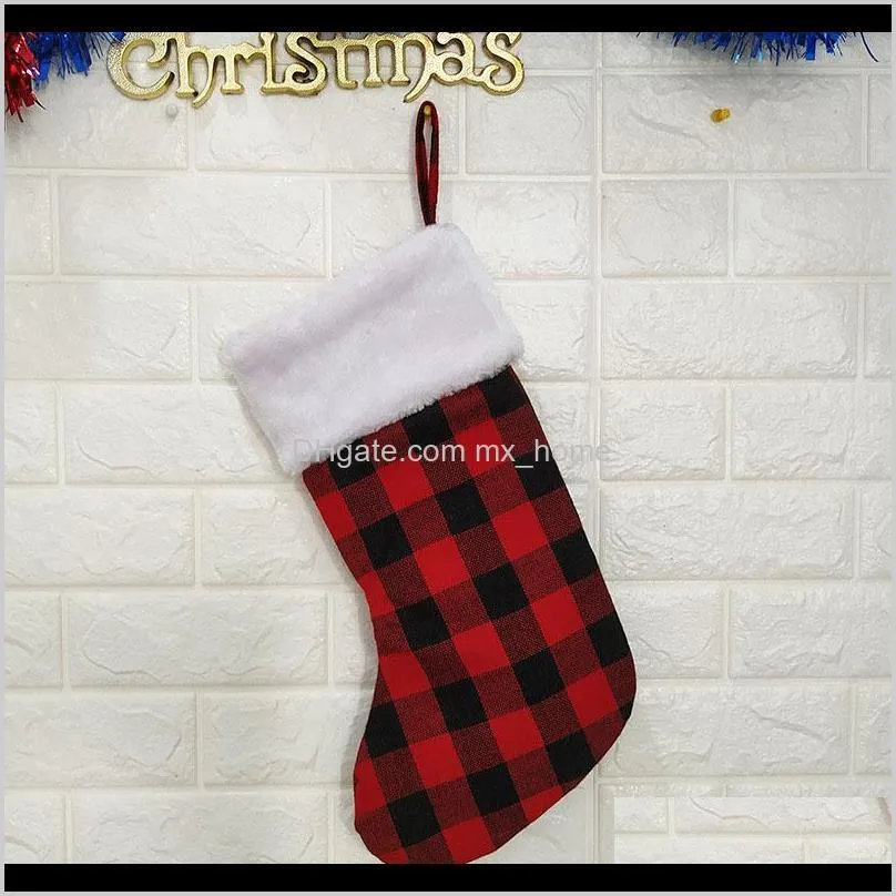 chrismas socking gift bags check cloth xmas tree pendant biggift bag decor candy hanging socks festival supplies 08