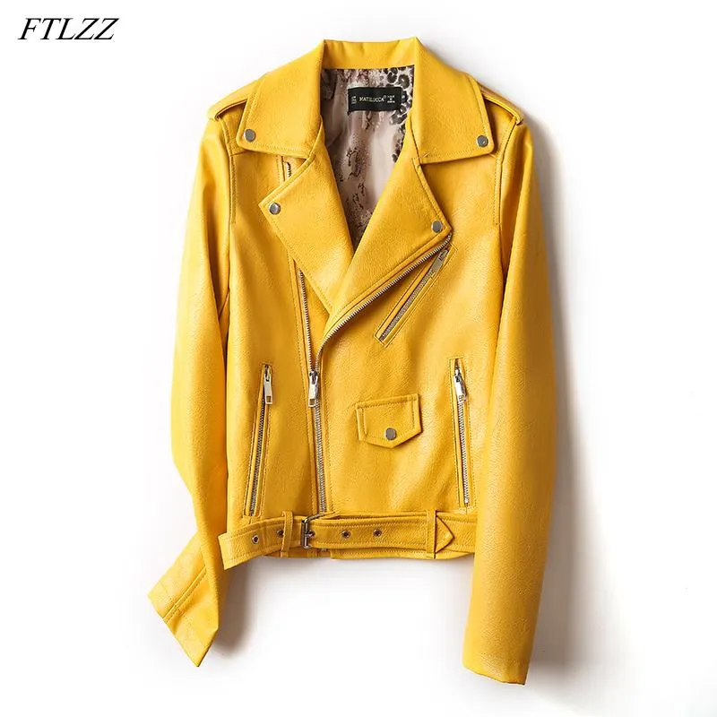 Compre Primavera Mujeres Amarillo Cuero De Imitación Chaquetas Motocicleta  Biker Rosa Black Outerwear Con Belt Lady PU Jackets Chaqueta A 31,74 € Del  Jinjingba | Es.Dhgate.Com