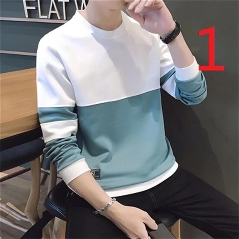 Long-sleeved T-shirt men plus thick velvet Korean tidal round neck warm sweater 210420