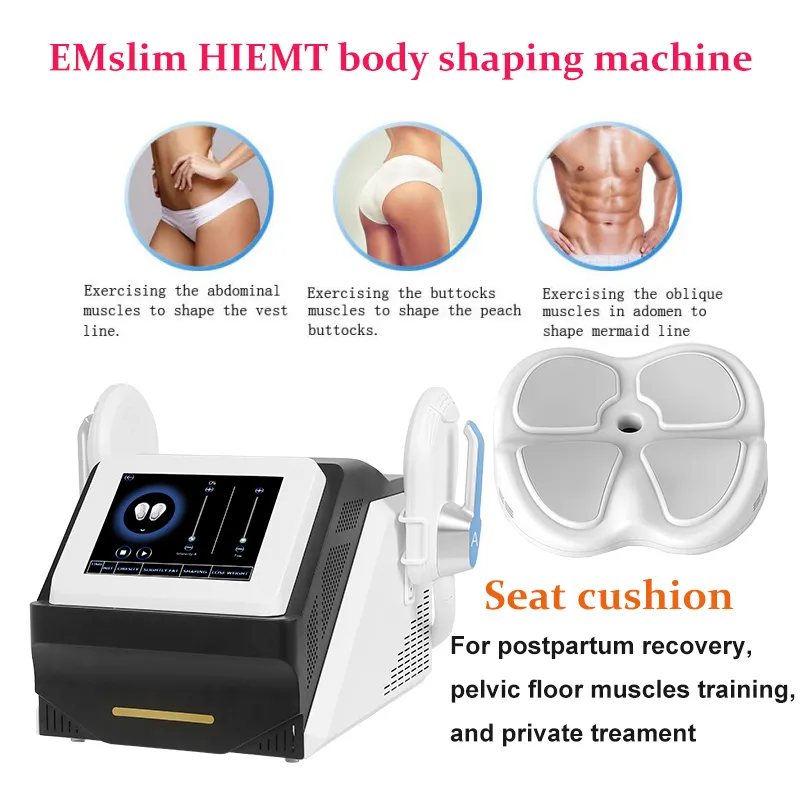 EMSLIM Pelvic Floor Machine Muscle Builder Fokuserad Elektromagneticbody Shape Slimming Device Buttocks Lyft Fat Minska 2 Handtag Arbeta separat