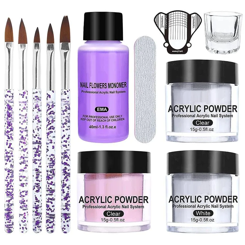 Nail Art Kits Akrylpulver med flytande Monomer Set Borste Forms Tips Professionella Tillbehör För Nails Extension Nybörjare