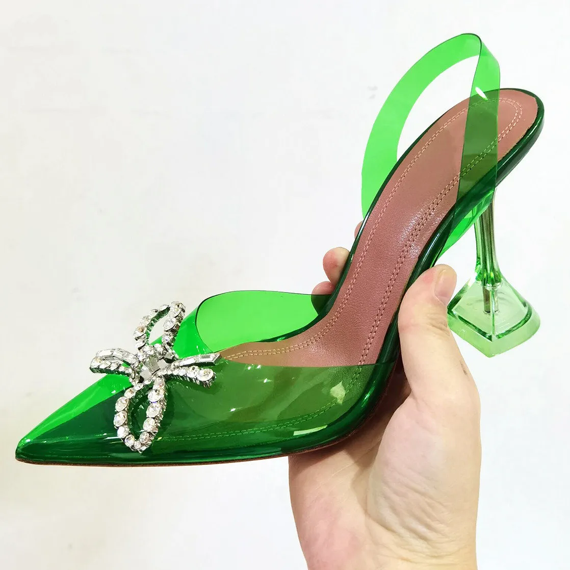 Summer sexy Lady Casual women sandals PVC Transparent Crystal Point toe high heels slingback Prom Evening shoes wedding bridal