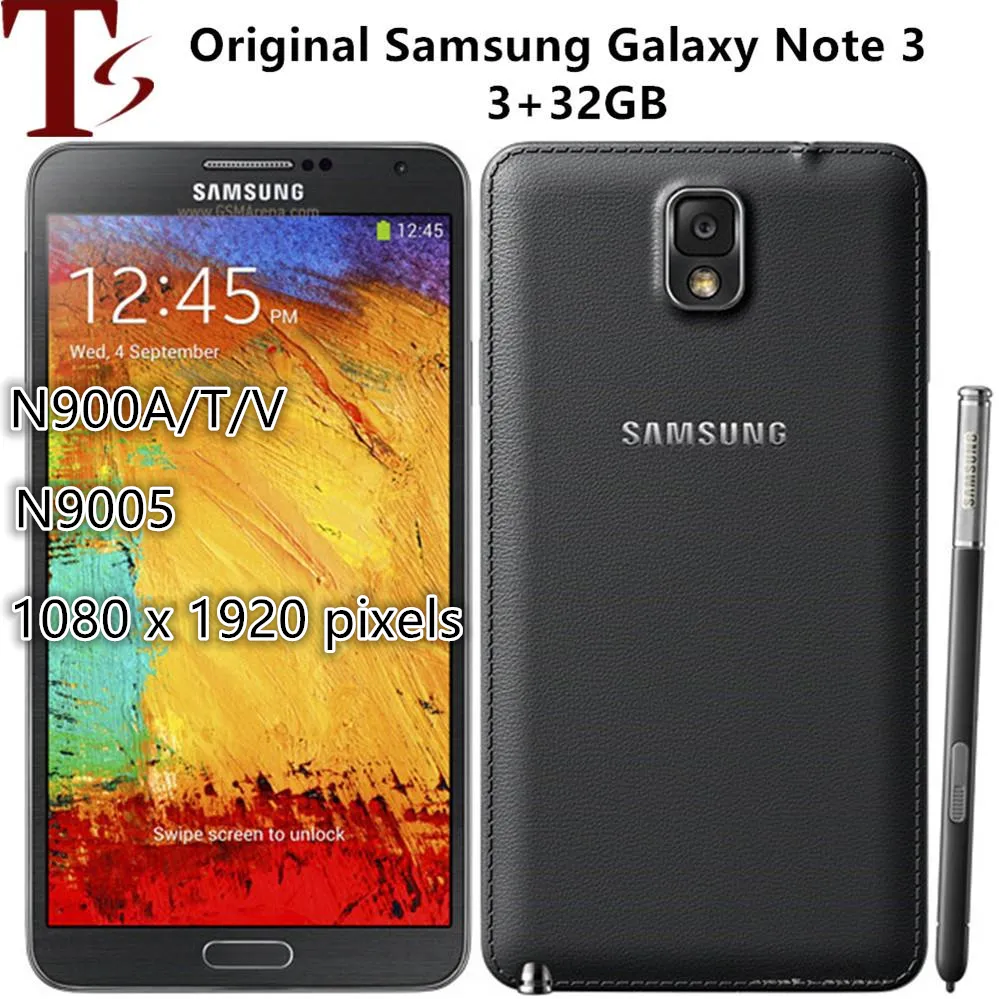 Unlocked Samsung Note 3 Original Note3 phones N900A N900T N900V Mobile Phone Quad Core 5.5 inches 8MP 3G WIFI GPS Refurbished smartphone 10PCS
