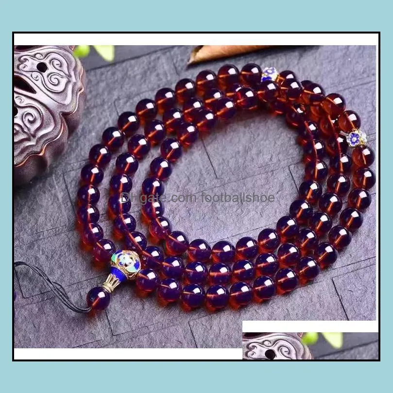 Dominican Blue Amber 108 Prayer Beads Bracelet Violet Beeswax Men and Women Strands