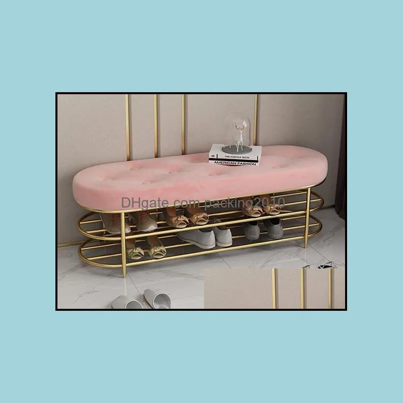 Customized Luxury shoe stool with 2 tiers shoe rack shelf sofa seat cushion entrance door cabinet bench storage stool