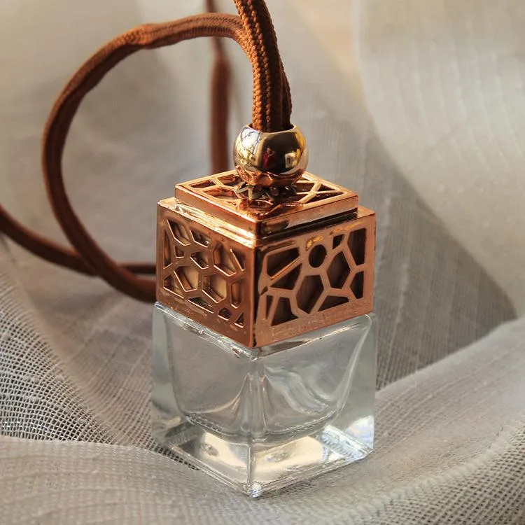 Perfume bottle Cube Car Hanging Perfume Ornament Air Freshener  Oils Diffuser Fragrance Empty Glass Bottle 5ml DH8878