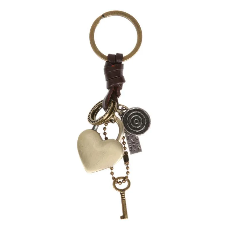 Porte-clés Heart Lock Cuir Alliage Charms Chaîne clé Porte-bague Pendentif Bijoux pour voiture ou Pandent Hommes Femmes Keychain