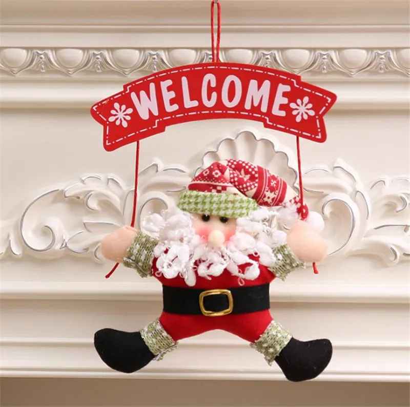 Christmas Welcome Sign Santa Snowman Front Door Decor Wall Hanging Pendant Xmas New Year Decorations DD648