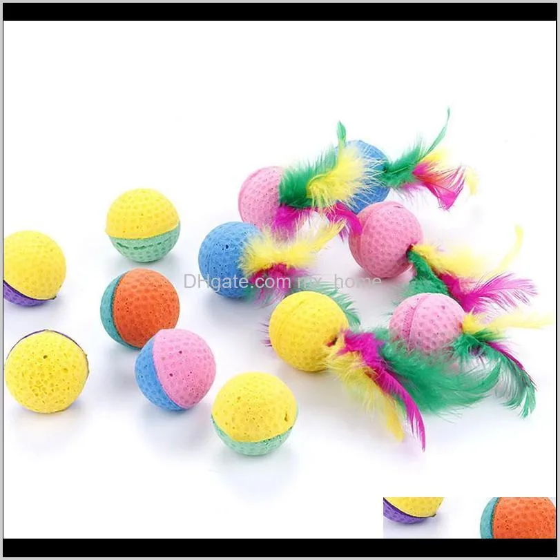 1 pcs colorful sponge balls cats toys with feathers kitten interactive toys qp2