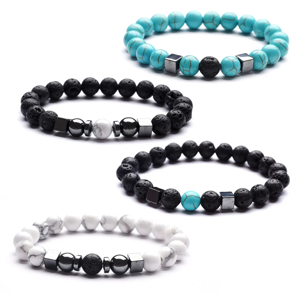 Fashion Men Bracelet Turquoise Beads Buddha Lava Stone beaded Stretch Bracelets Women Jewelry gift