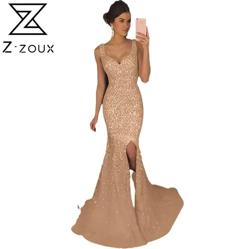 Kobiety Dress Deep V Neck Bez Rękawów Cekiny Suknie Party Slim High Waist Split Spaghetti Pasek Maxi Plus Rozmiar 210513