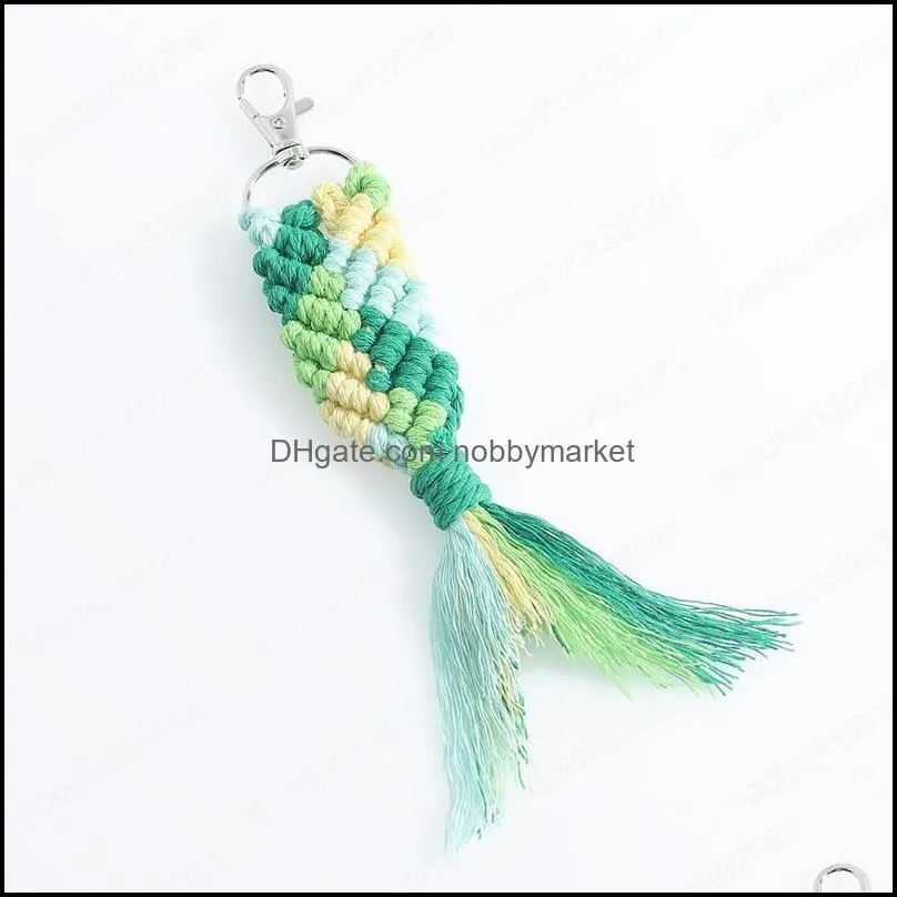 Boho Handmade Colorful Macrame Keychain for Women Cotton Thread Weave Mermaid Keychain Bag Accessories Bijoux