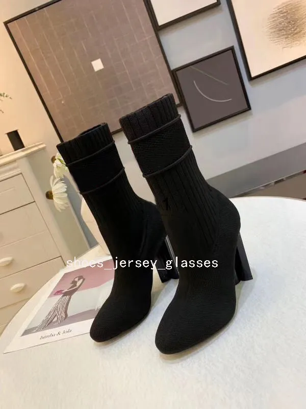 2021 Fashion Socks Boots Luxury Sexy Knitted Elastic Boot Designer Alphabetic Women Winter Sock Shoes Lady Colourful Letter Embroidery High Heels Booties With Box