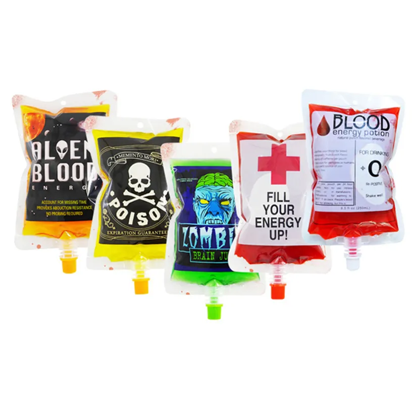 Plastic Drink Pouches Halloween Juice Bag Storage Savers Blood Scary Zombie Spout 20 Pcs