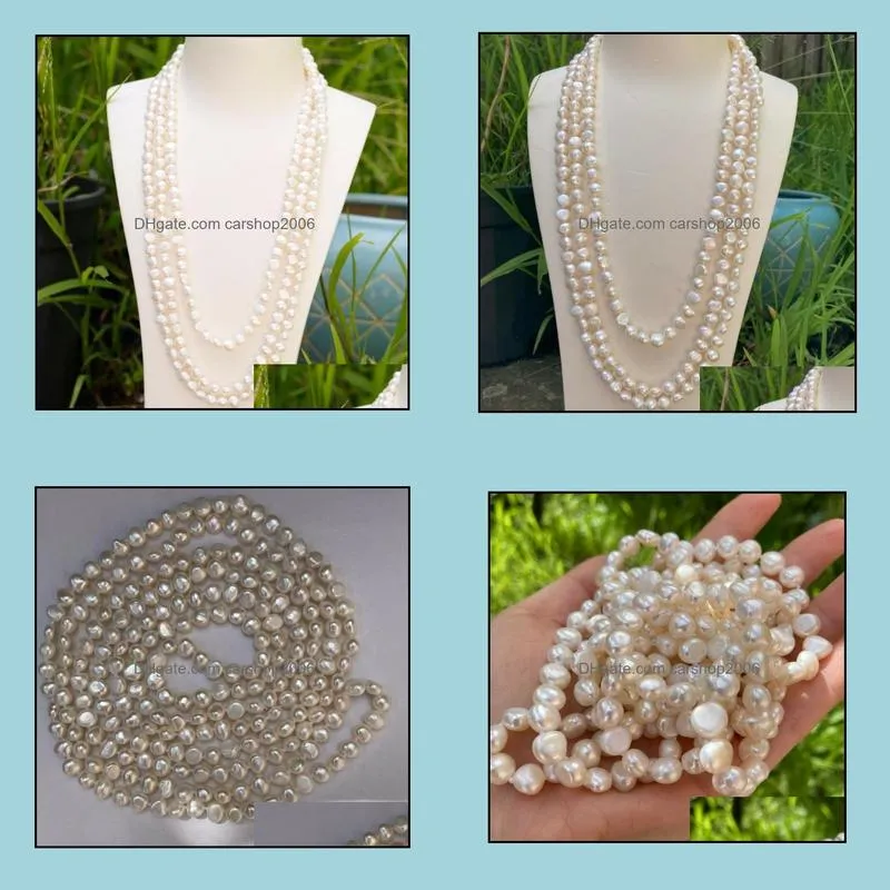 8-9mm Baroque White Natural Pearl Beaded Necklace 72 inch Bridal Jewelry Choker Gift