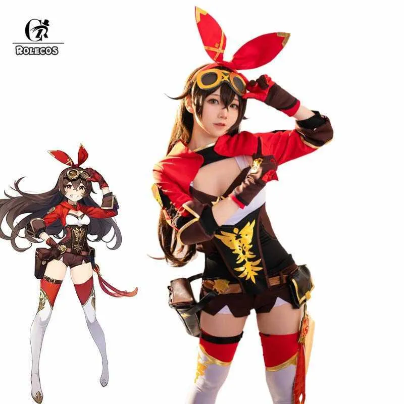 Rolecos Game Genshin Impact Amber Cosplay Costumes Costumes Top Cosplay Amber Cosplay Costumes Costumes Halloween Shorts Glove Full Set Y0903