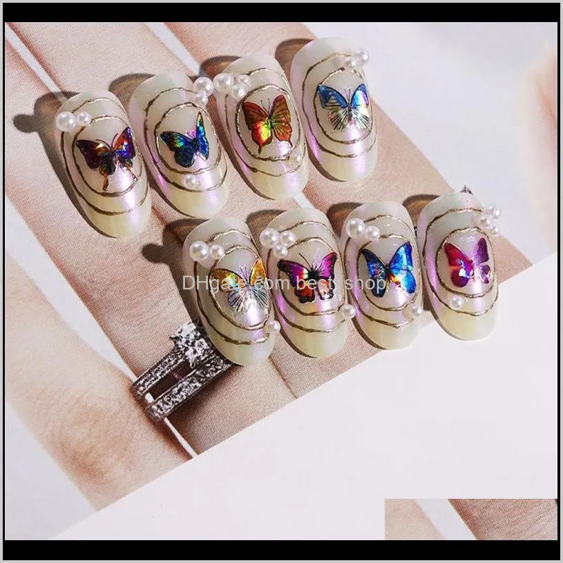 fashion gradient nail sticker 3d laser multi design butterfly type womens manicure nails decals ladys salon party decoration 1 3cd l2