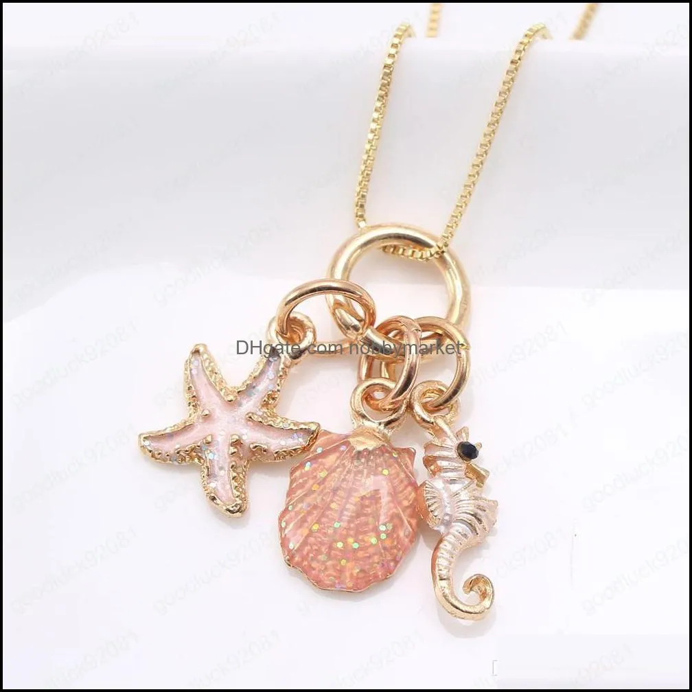 new design baby diy cute chain necklace shell / Seahorse pendant necklace for girls children gift gold color jewelry