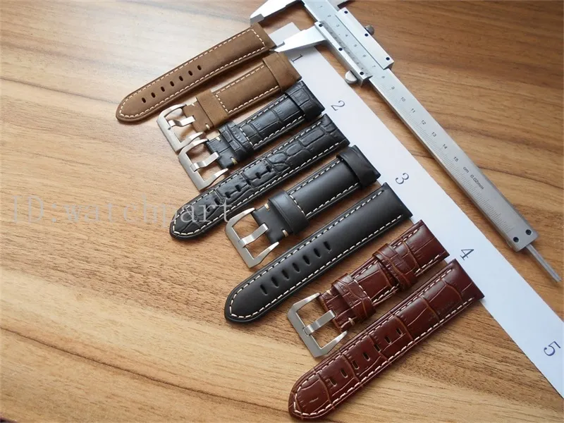 Toppkvalitet 24mm Watch Band äkta läderklockor med pin Buckle Fit Pam de Luxe Watches Croc Black Browe Blue Watches2656