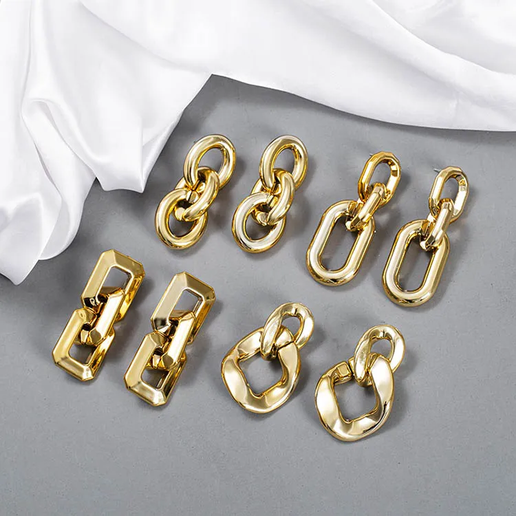 Beautiful Shining Chain Charm Earring 4 Styles Basic Chains Design Golden Gilding Acrylic Earrings Multiple Optional Wholesale