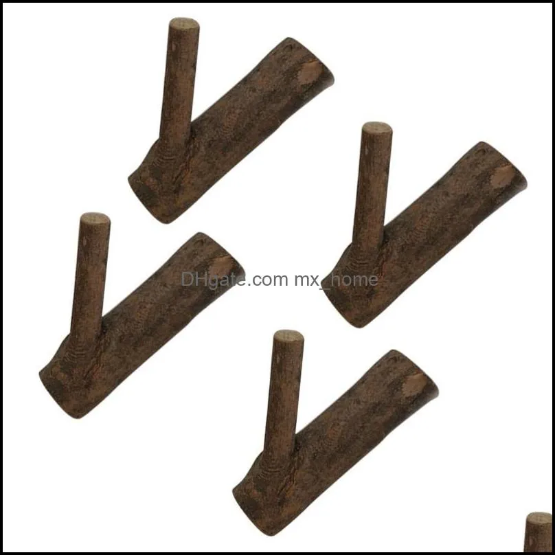 4pcs Rustic Wood Wall Hooks Tree Branch Clothes Hook Decorative Coat And Hat Hanger (Random Shape) & Rails