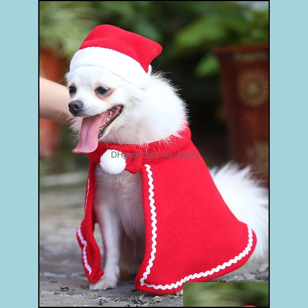 Pet Christmas Costume Warm Dog Cape Cat Clothes Puppy Santa Hat With Cute Cloak Home Decor Dogs Supplies JK2011XB