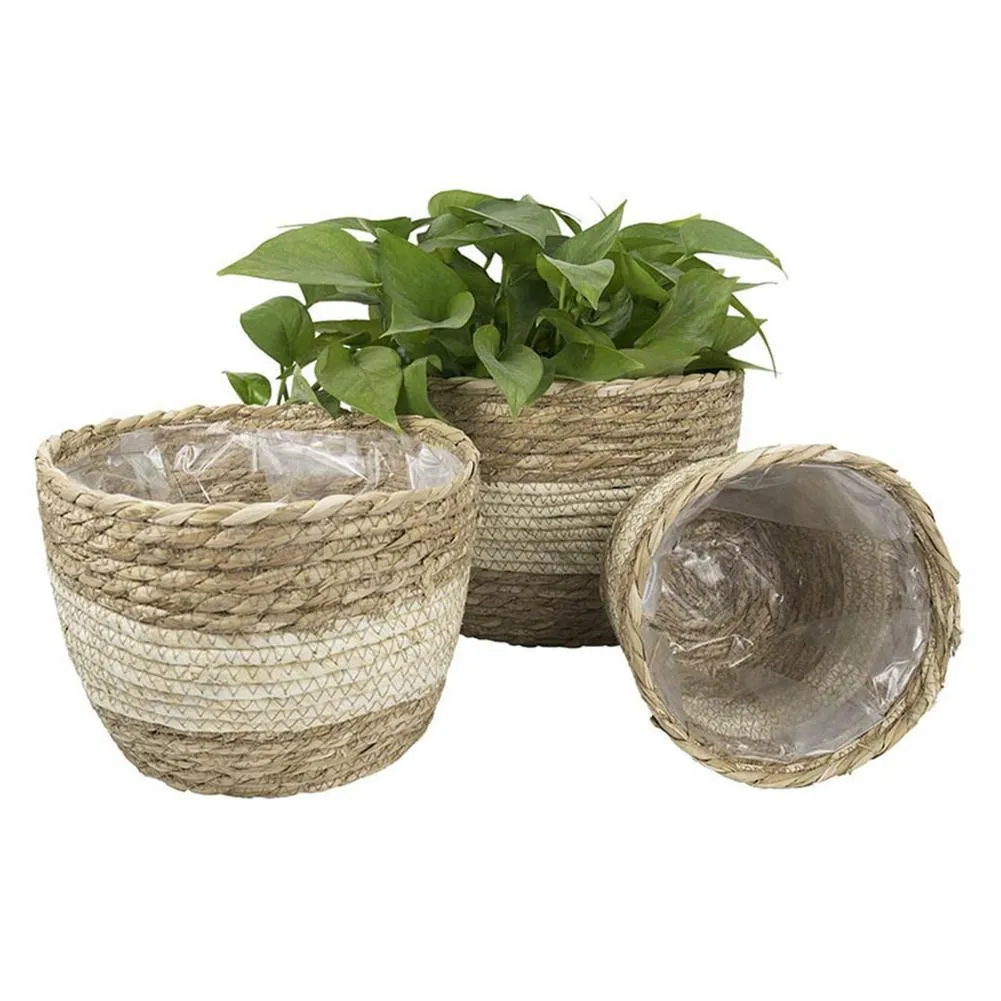 3PCS Copertura per vaso di fiori intrecciata a mano Cesto appeso per fioriera naturale resistente Y0314