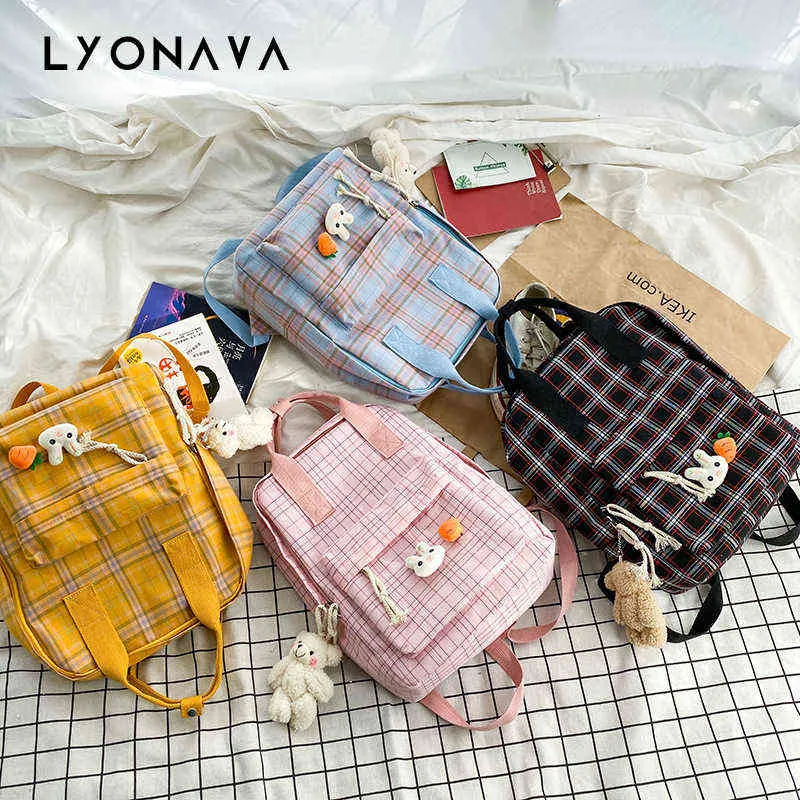 Rucksack Frauen 2020 Neue Heiße Mode Plaid Schulter Taschen Casual Adrette Nette Leinwand Schule Rucksäcke für Teenager Mädchen Y1105