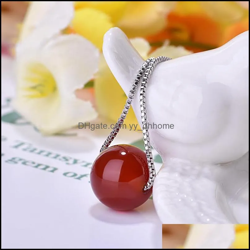 Pendant Necklaces Artificial 10mm Round Bead Carnelian Necklace With Stainless Steel Chain Crystal Stone Jewelry For Women JK39FJK