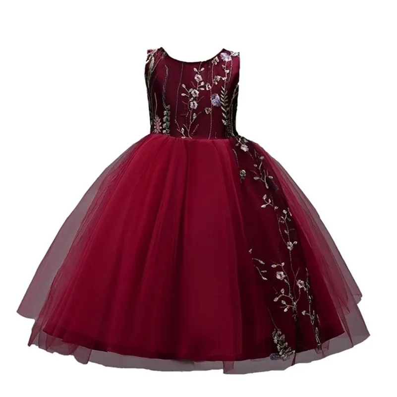 4-15 years embroidered Kids Dress For Girls Party Elegant Christmas Dresses Girl Wedding Ball Gown Children Clothing Red Black 210331