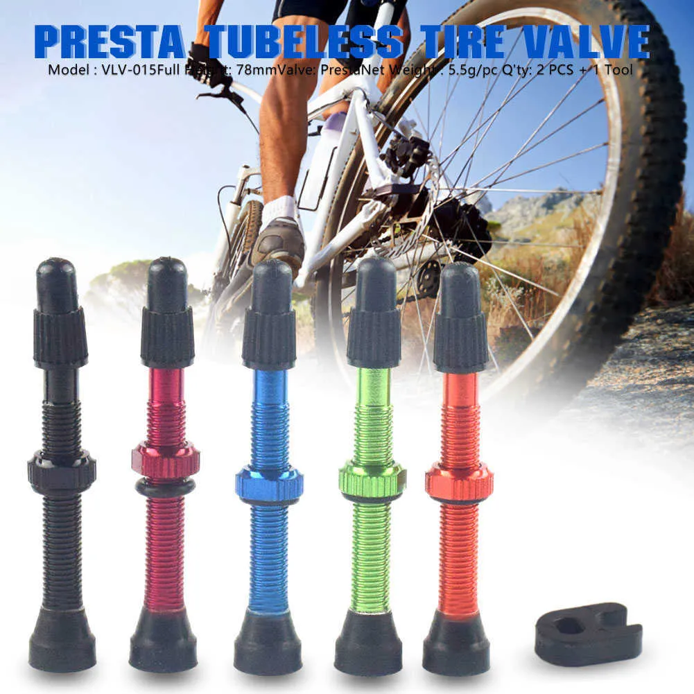 2PCS 48/60/78MM Attacco manubrio in lega di alluminio F/V Presta Tubeless Valvola della gomma Bici da strada MTB Tettarelle da biberon W/Strumento Tappo valvola in lega